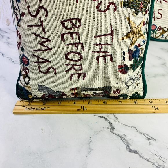 Vintage Christmas Tapestry Throw Pillow Set Pair 2 'Twas The Night Before 12" - Picture 8 of 8